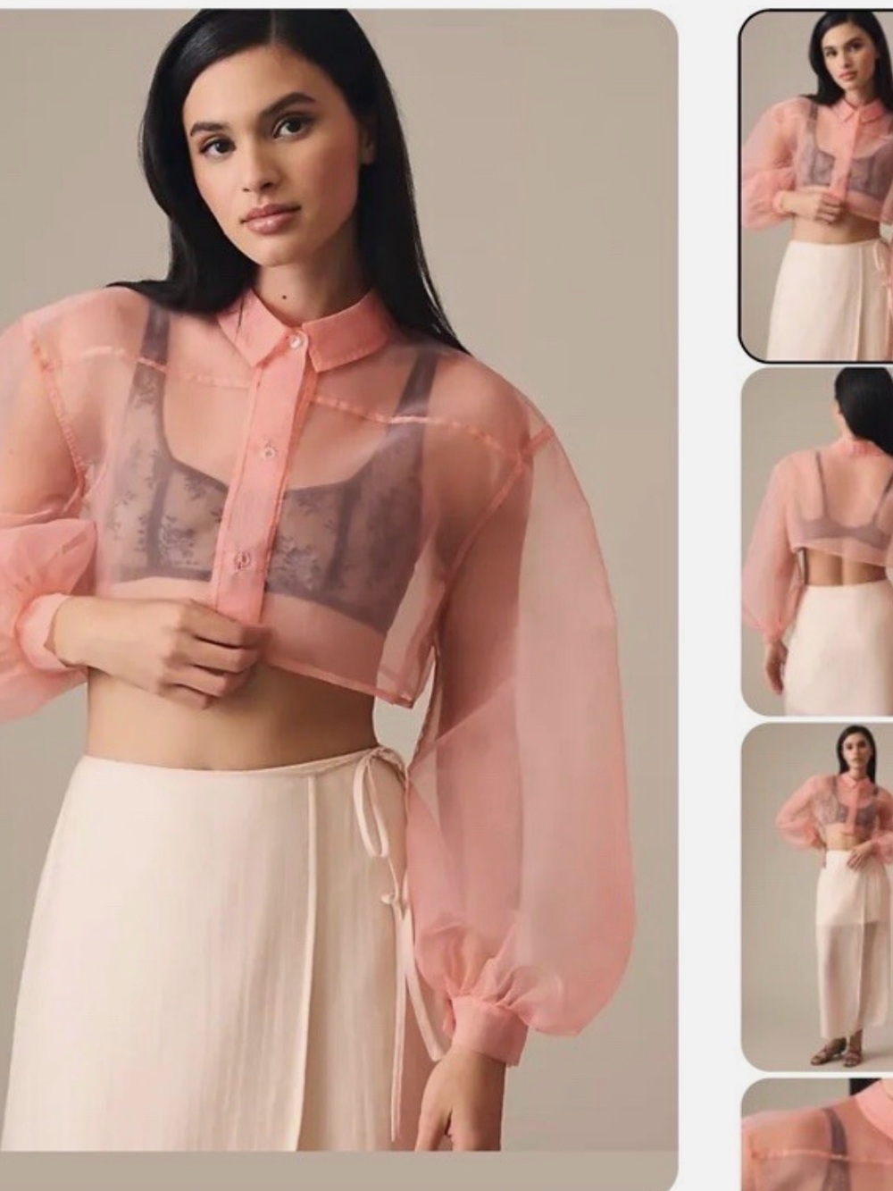 Anthropology Sheer Cropped Organza Button-Up Blouse